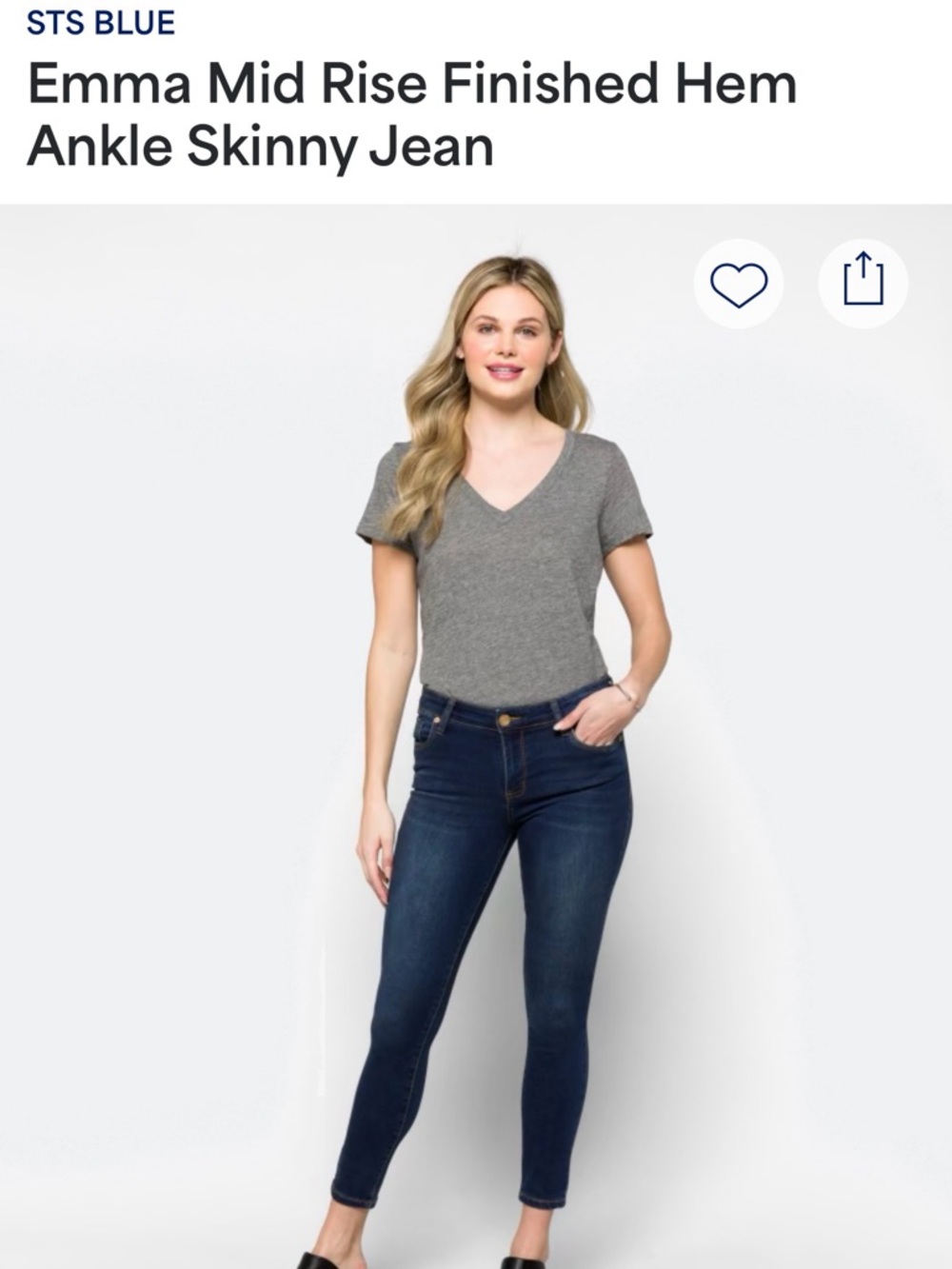 STS Blue Emma Mid-Rise Ankle Skinny Jeans in Dark Indigo sz 30 no tag stretchy